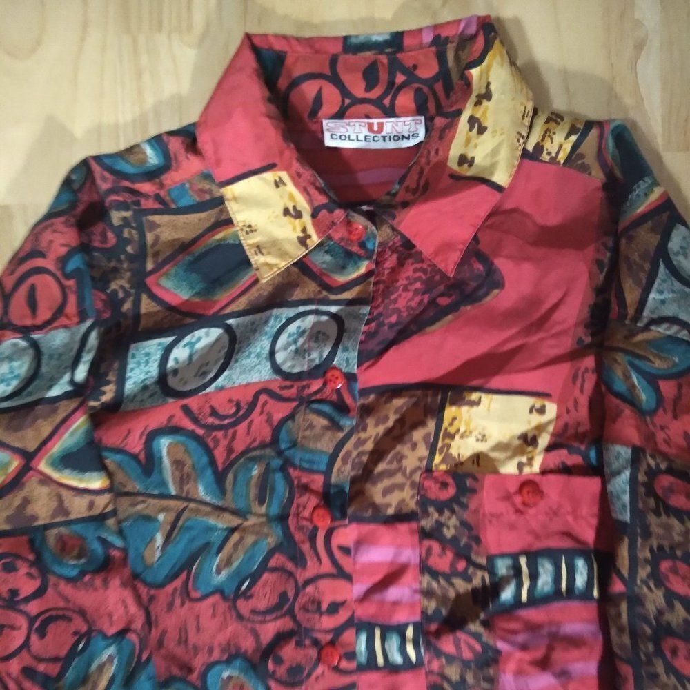 Vintage Stunt Collections Abstract Pattern Silk Shirt